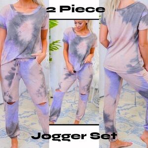 ☃️BOGO50%☃️ 🆕💜WHITE BIRCH: (SET) PEACH/GRAY/PURPLE Top/Cut Out Knee Pants LRG